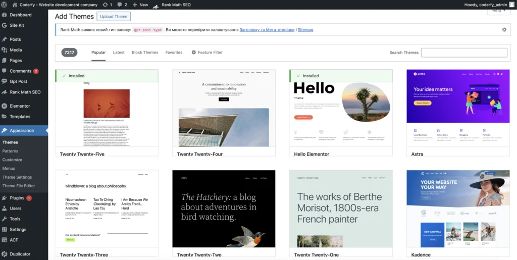 Mastering WordPress Web Design - Themes from the dashboard