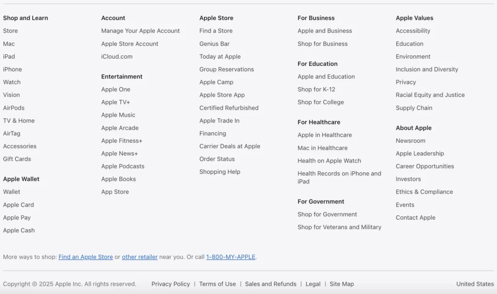Best Minimal Website Footers - Apple